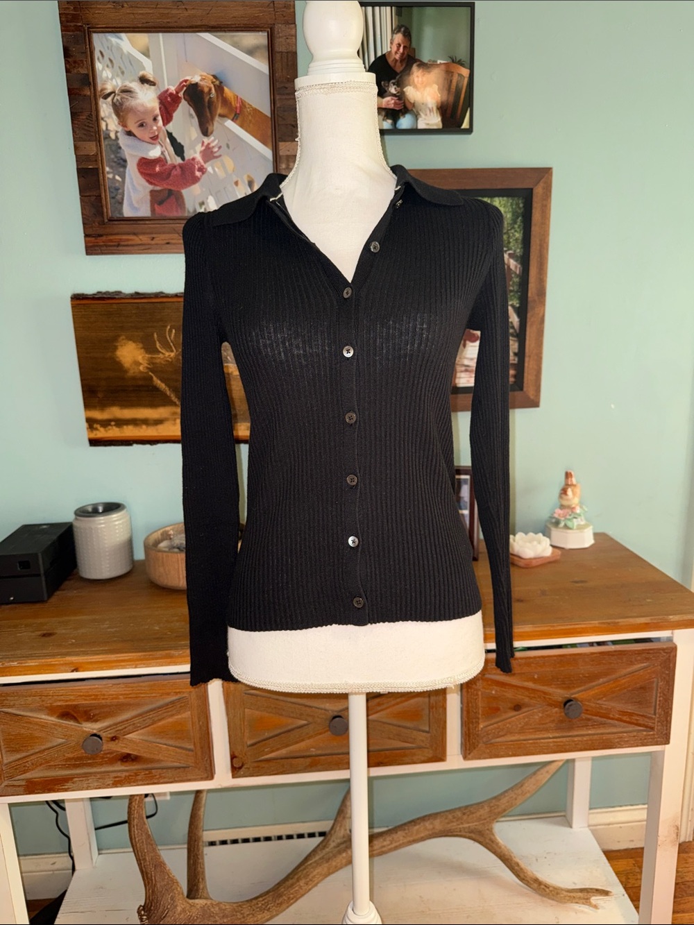 Alex Mill Black Ribbed Button-Up Women's Cardigan Sweater XS w/ Stretch